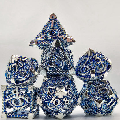 Blue & Silver Hollow Metal Illuminati Dice