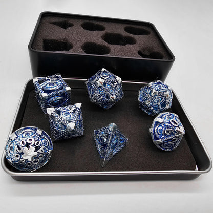 Blue & Silver Hollow Metal Illuminati Dice