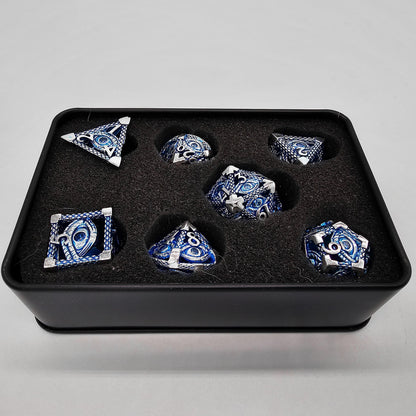 Blue & Silver Hollow Metal Illuminati Dice