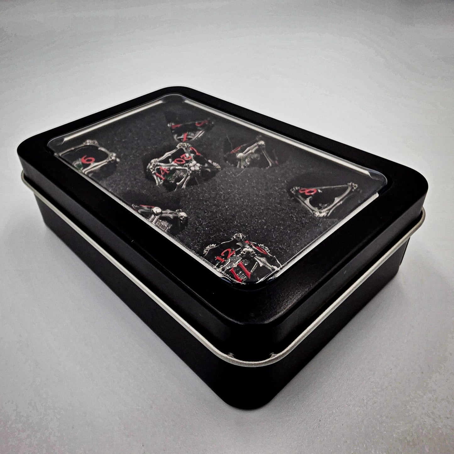 Silver Hollow Metal 3D Skull DND Dice Set