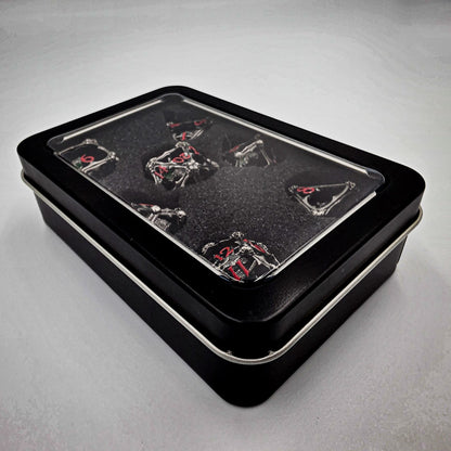 Silver Hollow Metal 3D Skull DND Dice Set