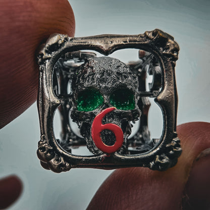 Silver Hollow Metal 3D Skull DND Dice Set