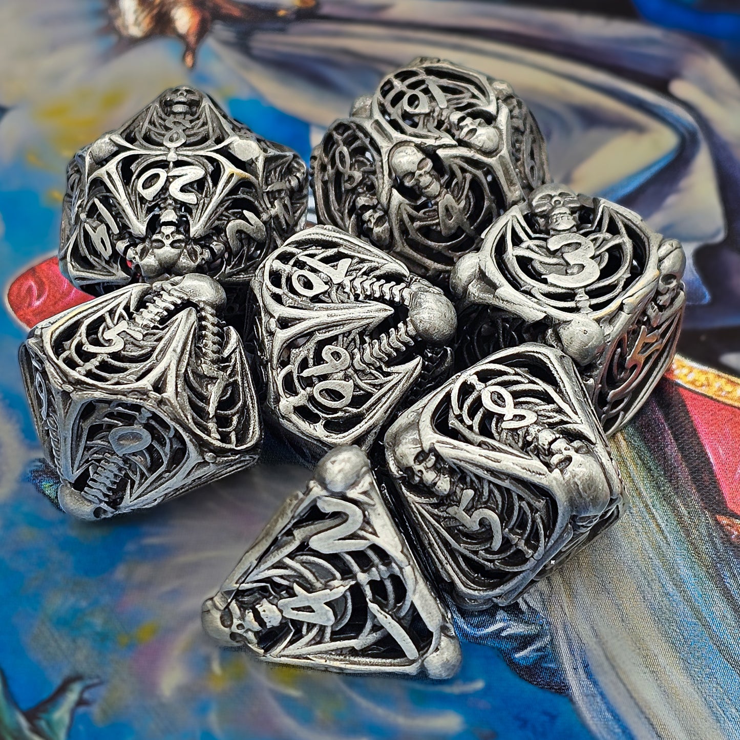 Hollow Metal Silver/Gray Skeleton DND Dice Set