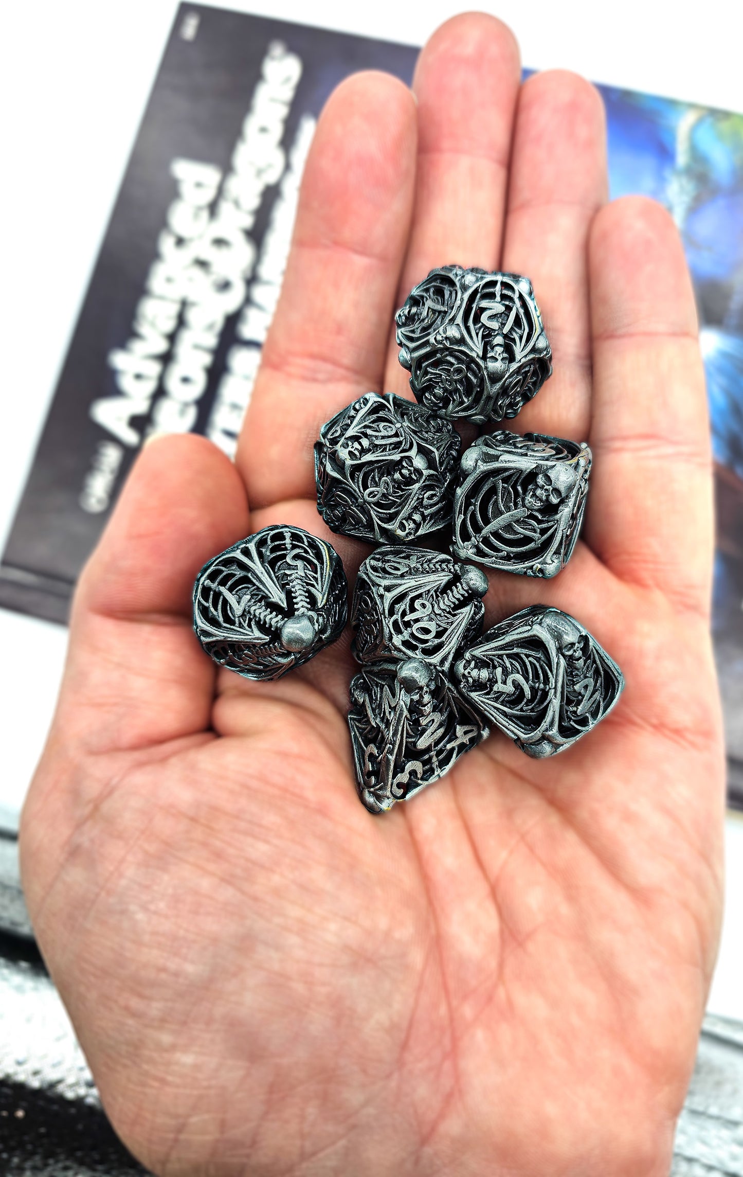 Hollow Metal Silver/Gray Skeleton DND Dice Set