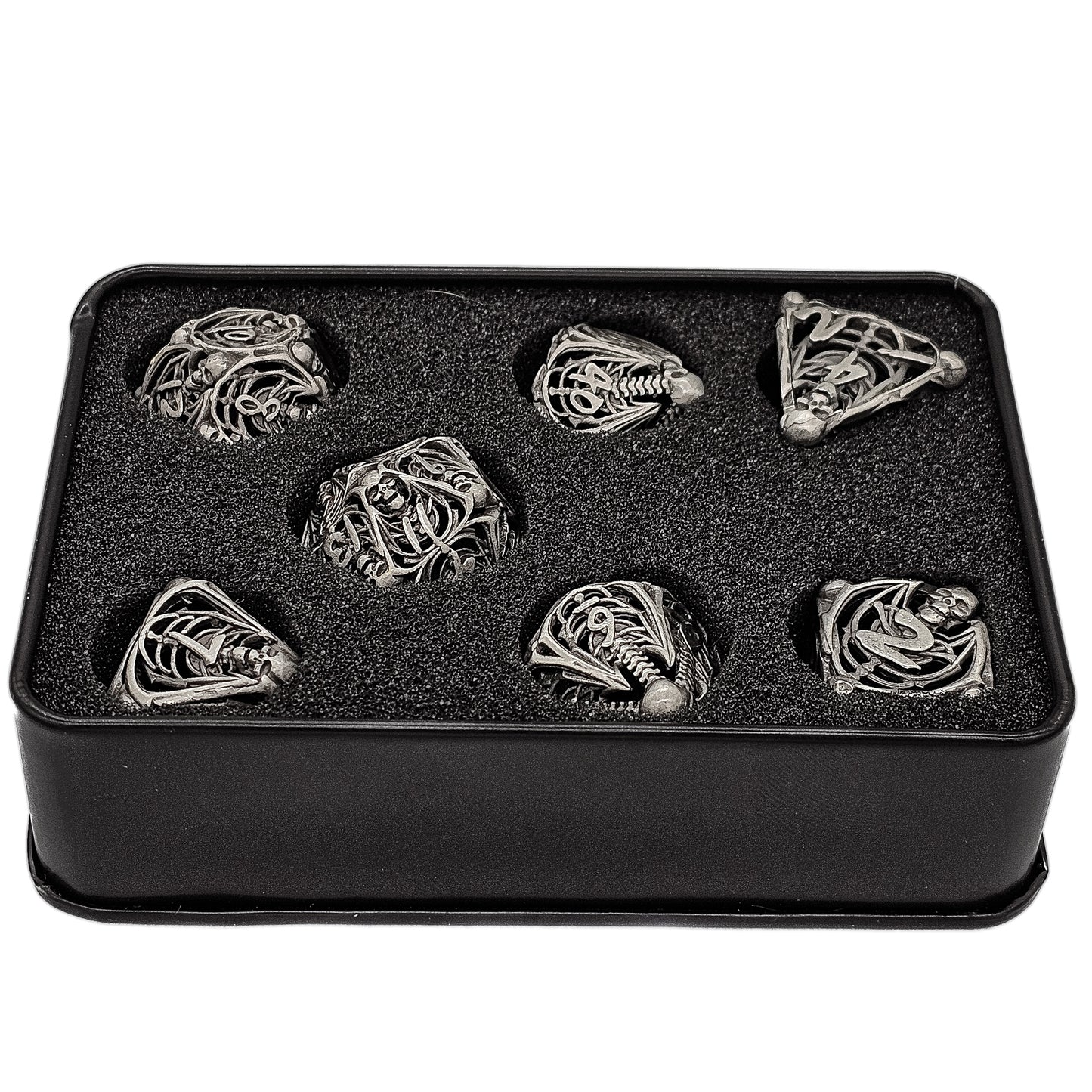 Hollow Metal Silver/Gray Skeleton DND Dice Set