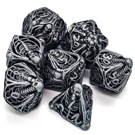 Hollow Metal Silver/Gray Skeleton DND Dice Set