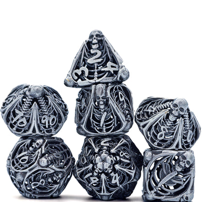 Hollow Metal Silver/Gray Skeleton DND Dice Set