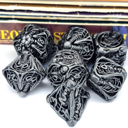 Hollow Metal Silver/Gray Skeleton DND Dice Set