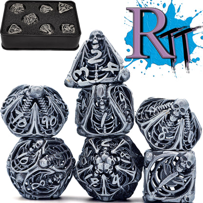 Hollow Metal Silver/Gray Skeleton DND Dice Set