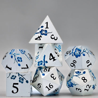 Solid Metal Silver Plum Blossom DND Dice Set