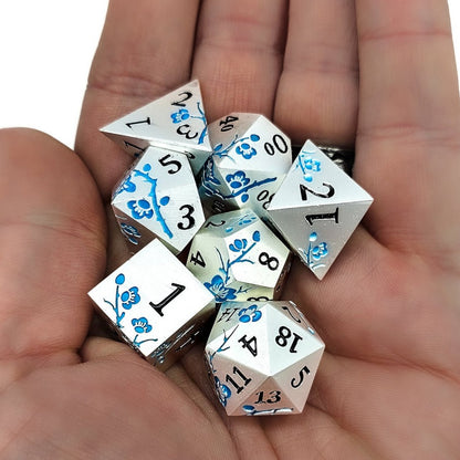 Solid Metal Silver Plum Blossom DND Dice Set