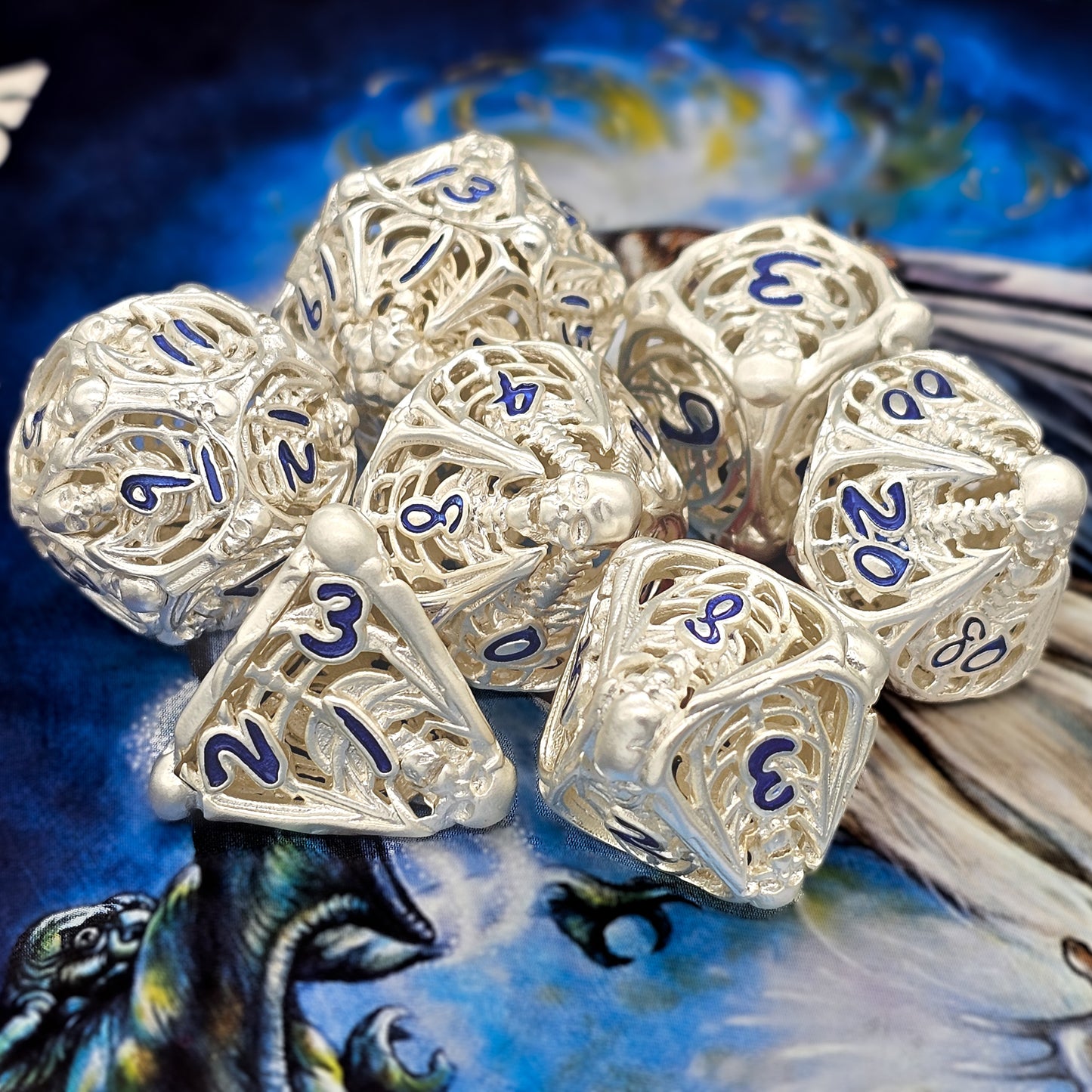 Hollow Metal Silver Skeleton DND Dice Set