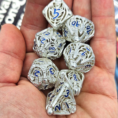 Hollow Metal Silver Skeleton DND Dice Set