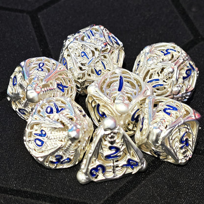 Hollow Metal Silver Skeleton DND Dice Set