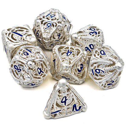 Hollow Metal Silver Skeleton DND Dice Set