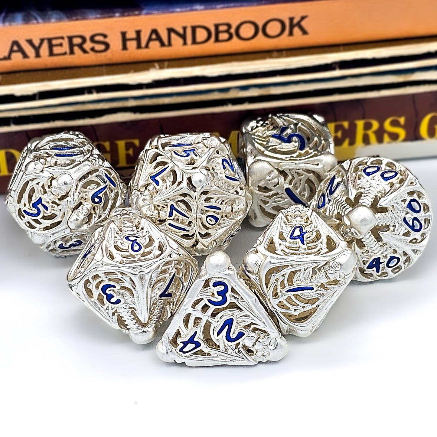 Hollow Metal Silver Skeleton DND Dice Set