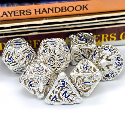 Hollow Metal Silver Skeleton DND Dice Set