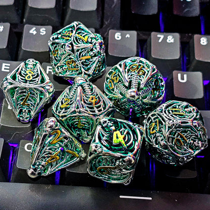 Hollow Metal Green Skeleton DND Dice Set