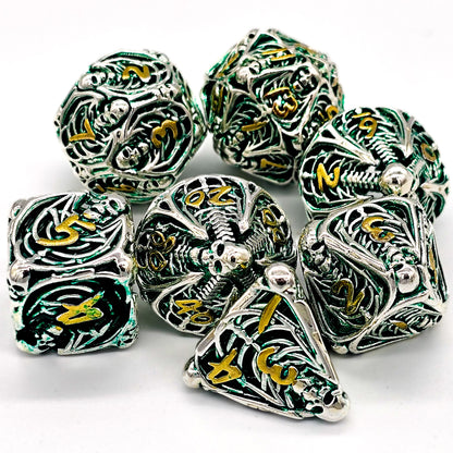 Hollow Metal Green Skeleton DND Dice Set