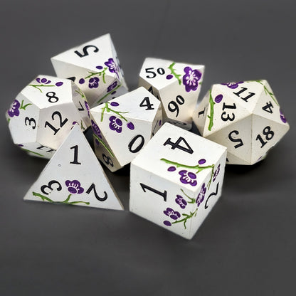 Solid Metal Silver Plum Blossom DND Dice Set