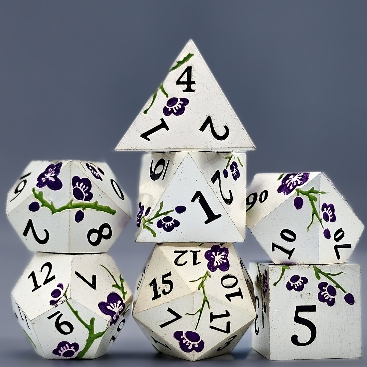 Solid Metal Silver Plum Blossom DND Dice Set