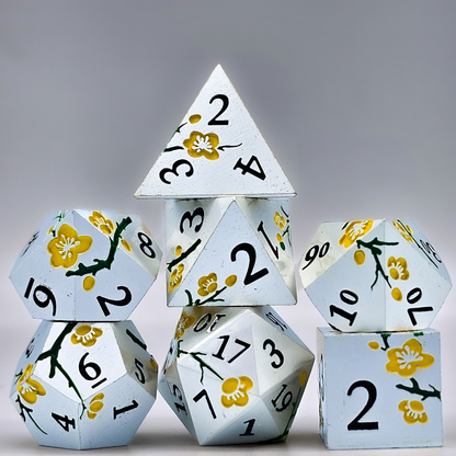 Solid Metal Silver Plum Blossom DND Dice Set