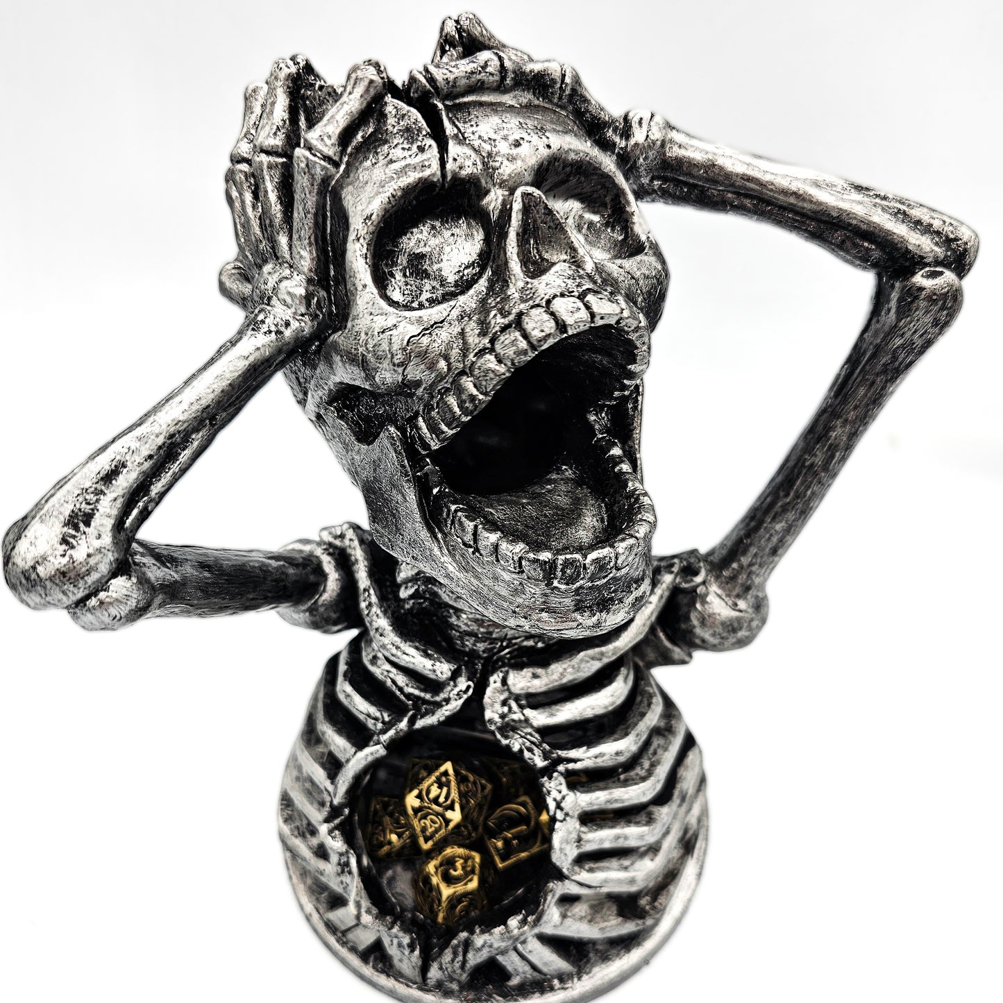 9" Ancient Silver Skeleton DND Dice Tower