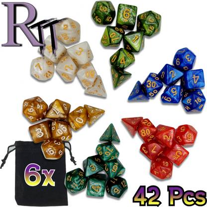 42 Piece DND Dice Set + 6 Velvet Dice Bags