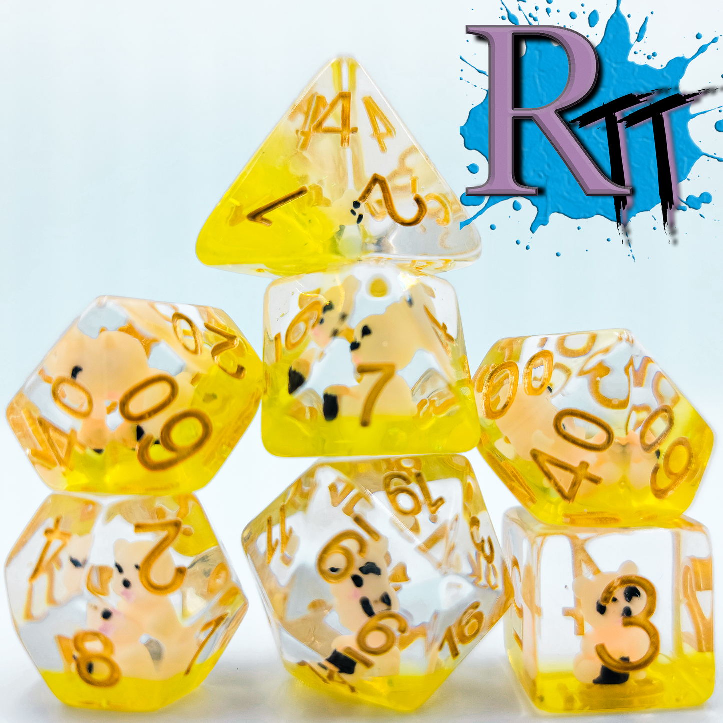 7pcs  Yellow Resin Bear DND Dice Set