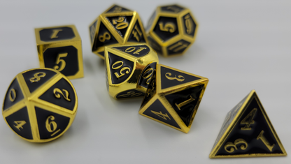 Black & Gold Metal 7 Piece D&D Dice Set