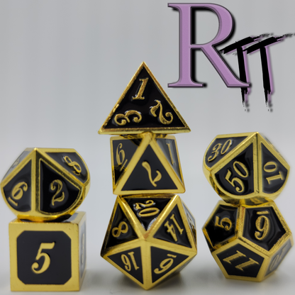 Black & Gold Metal 7 Piece D&D Dice Set