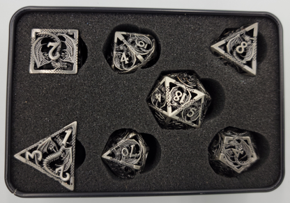 Hollow Metal Gray Dragon DND Dice Set