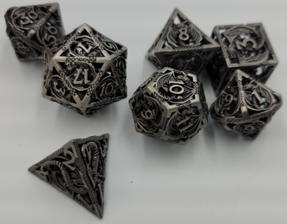 Hollow Metal Gray Dragon DND Dice Set