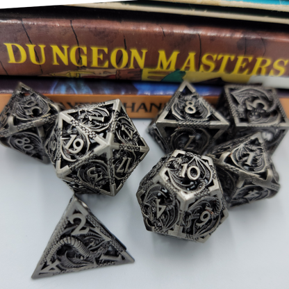 Hollow Metal Gray Dragon DND Dice Set