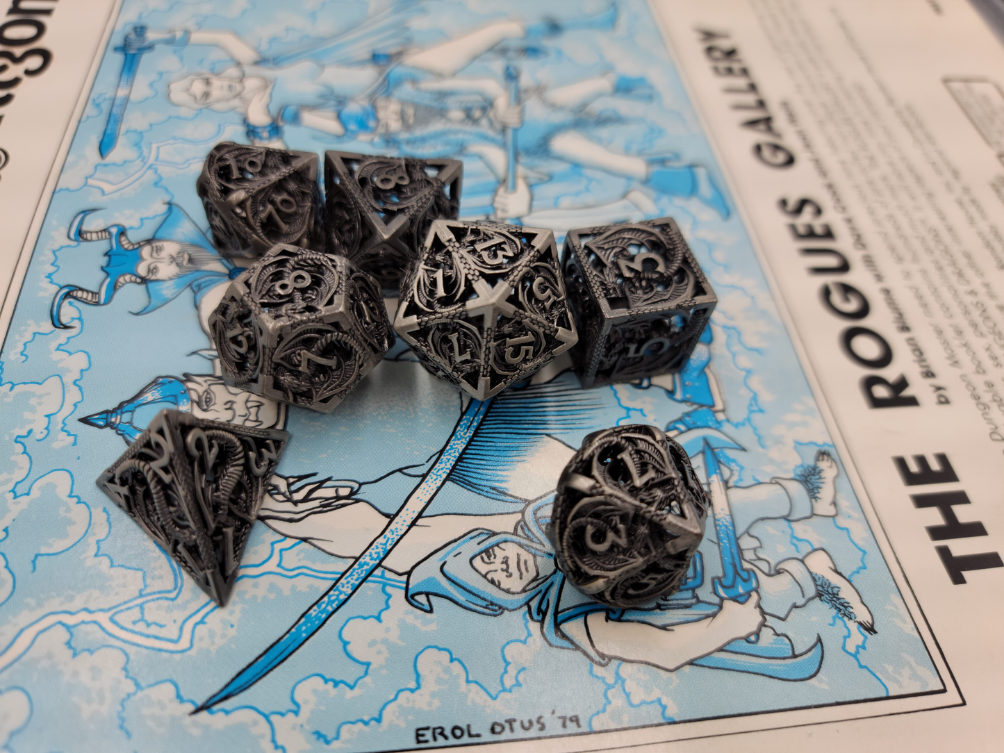 Hollow Metal Gray Dragon DND Dice Set