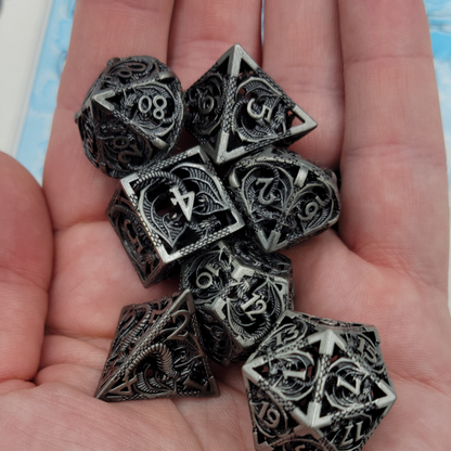 Hollow Metal Gray Dragon DND Dice Set