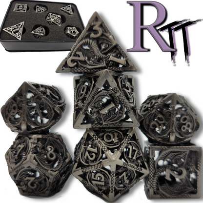 Hollow Metal Gray Dragon DND Dice Set