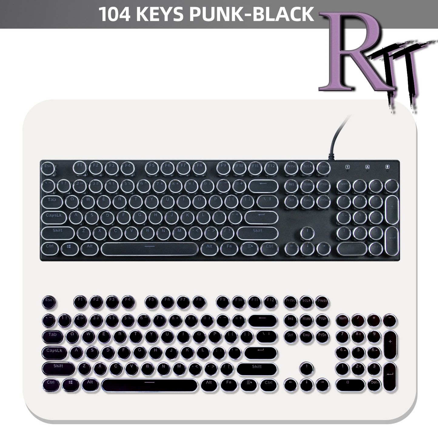 White Retro Steampunk Round Typewriter Keycaps 104 Keys ABS Mechanical Keyboard