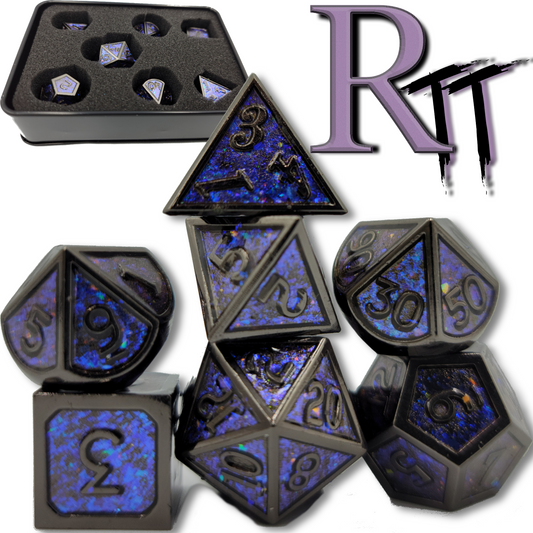 Blue & Black Metal D&D Dice