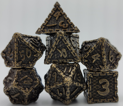 Bronze Dragon Scale Metal 7 Piece D&D Dice Set + Metal Box