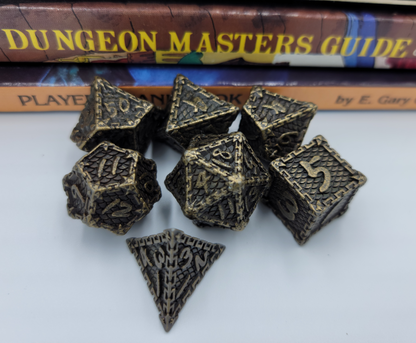 Bronze Dragon Scale Metal 7 Piece D&D Dice Set + Metal Box