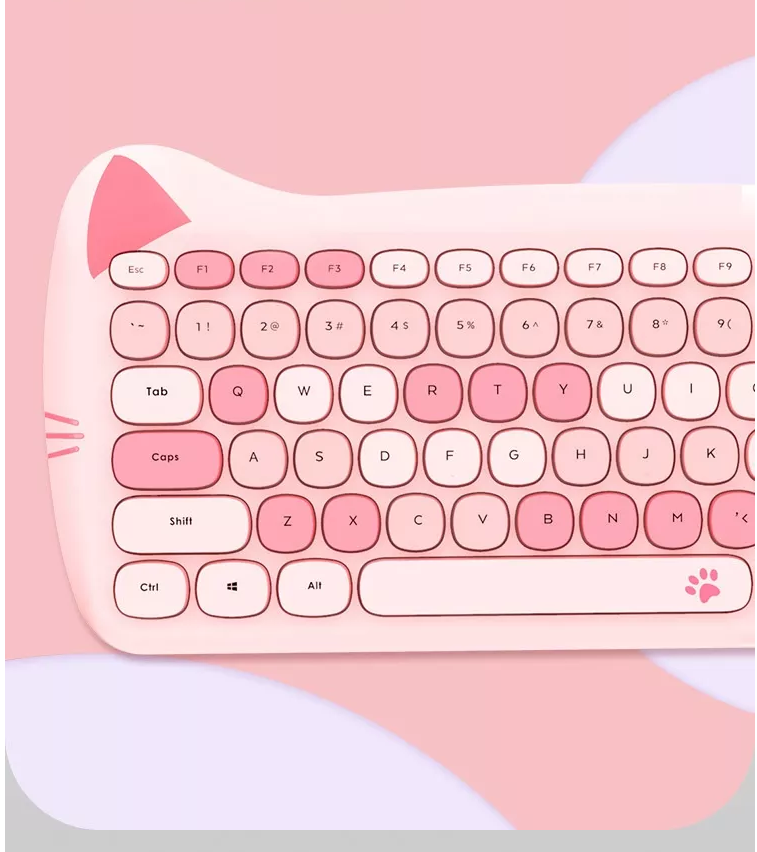 Kids Mini Cat/Kitten 2.4g Wireless Keyboard & Mouse Combo PC Mac iPhone
