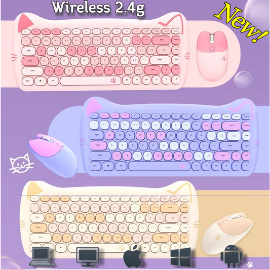 Kids Mini Cat/Kitten 2.4g Wireless Keyboard & Mouse Combo PC Mac iPhone