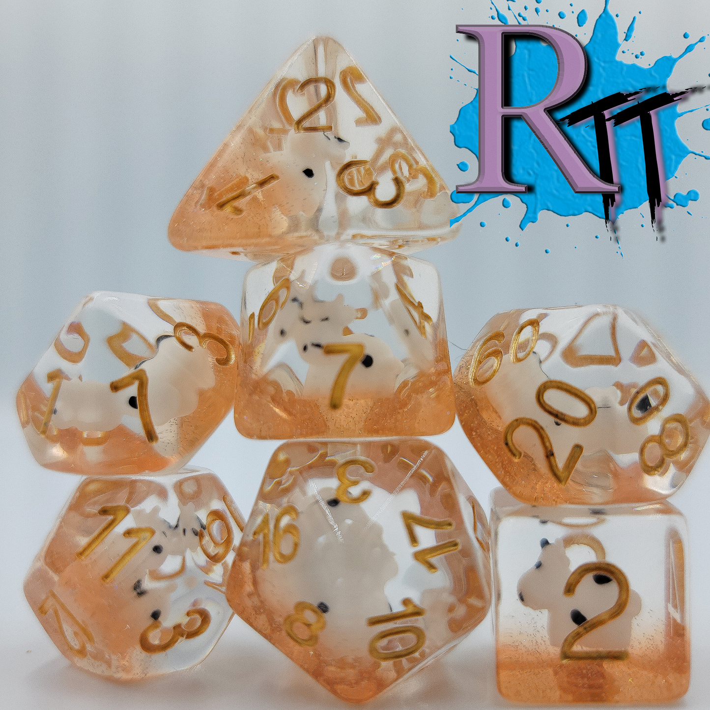 7pcs/Set Clear/Transparent Dairy Cow Farm Bovine Animal Polyhedral DND Dice RPG MTG Role Playing Game Tabletop Orange