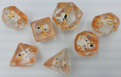 7pcs/Set Clear/Transparent Dairy Cow Farm Bovine Animal Polyhedral DND Dice RPG MTG Role Playing Game Tabletop Orange