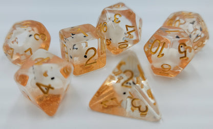 7pcs/Set Clear/Transparent Dairy Cow Farm Bovine Animal Polyhedral DND Dice RPG MTG Role Playing Game Tabletop Orange