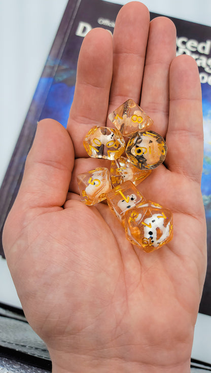 7pcs/Set Clear/Transparent Dairy Cow Farm Bovine Animal Polyhedral DND Dice RPG MTG Role Playing Game Tabletop Orange