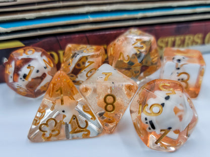 7pcs/Set Clear/Transparent Dairy Cow Farm Bovine Animal Polyhedral DND Dice RPG MTG Role Playing Game Tabletop Orange