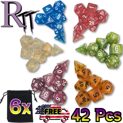 42 Piece DND Dice Set + 6 Velvet Dice Bags