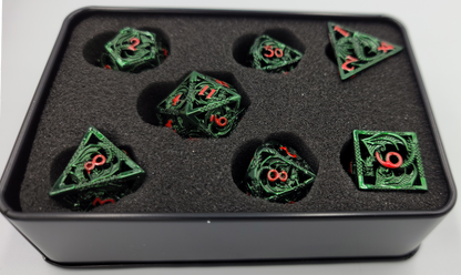 Hollow Metal Green & Red Dragon DND Dice Set